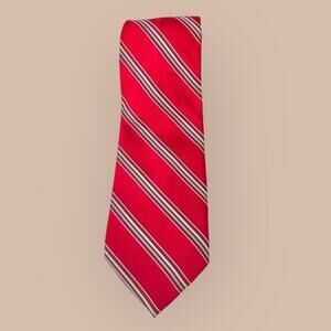 Bugatti Red & Grey Beige Striped Silk Tie Hand Sewn with Logo